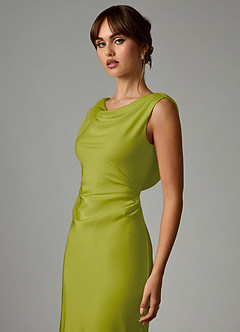 Azazie Kieryn Bridesmaid Dresses Lemongrass Mermaid Pleated Stretch Satin Dress image6