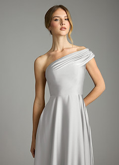 Azazie Melanie 신부 들러리 드레스 A라인 오프 더 숄더 스트레치 새틴 바닥 길이 드레스 image6