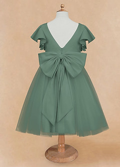 Azazie Kaeya Flower Girl Dresses Eucalyptus A-Line Bow Tulle Dress image6