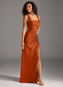 Azazie Jesaphine Robes de demoiselle d'honneur Robe Fourreau en Satin extensible Arc Orange Brûlée image7