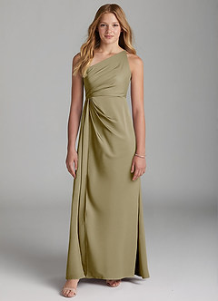Azazie Mika Junior Robe Trapèze en Satin extensible Plissée Vert Mousse image3