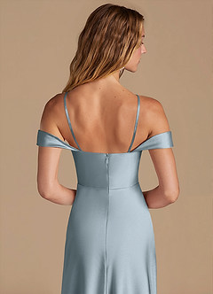 Azazie Jackalin Jurken voor bruidsmeisjes Converteerbaar Jurk van Metaalachtig Satijn met A-Lijn Off the Shoulder Stoffig Blauw image2