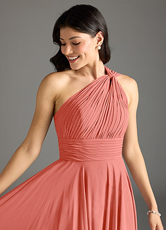 Azazie Charlize Brautjungfernkleider A-Linie One-Shoulder Chiffon Kleid Lachsrosa image5