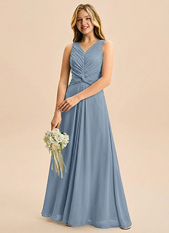 Azazie Freya Junior Jurk van Chiffon met A-Lijn Geplooid Stoffig Blauw image5