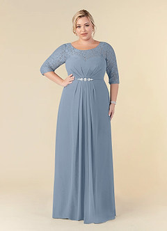 Azazie Leonine Mother of the Bride Dresses Dusty Blue A-Line Scoop lace Chiffon Dress image10