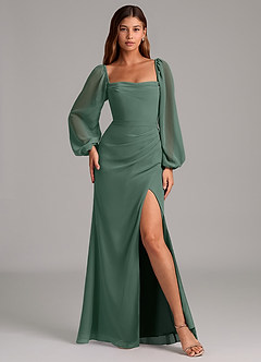 Azazie Brixley Probar vestidos en casa Vestido de Rosa Rubor de Gasa de Corte Sirena con Manga larga image4