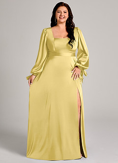 Azazie Leonia Suknie dla druhen Linia A Długi rękaw Satyna elastyczna Do ziemi Sukienka image11