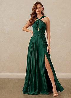 Christian Siriano Bridal for Azazie 1009 Bridesmaid Dresses Emerald A-Line Pleated Chiffon Dress image2