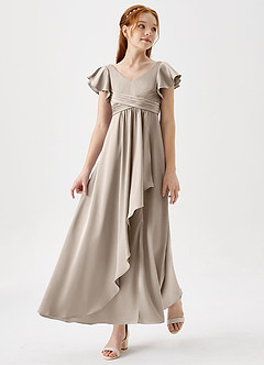 Azazie Omari Junior Frost A-Line Pleated Stretch Satin Dress image1