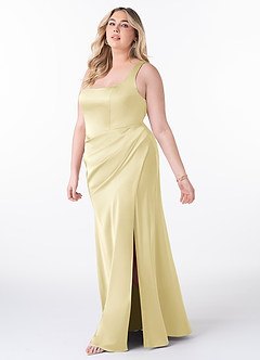 Azazie Mero Bridesmaid Dresses Lemon Sorbet Mermaid Pleated Stretch Satin Dress image7