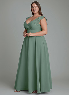 Azazie Leilani Bridesmaid Dresses Eucalyptus A-Line Pleated Chiffon Dress image9