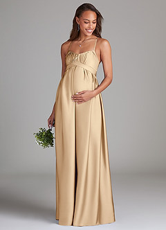 Azazie Llana Maternity Bridesmaid Dresses A-Line Stretch Satin Floor-Length Dress with Pockets image1