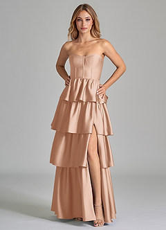 Azazie Faye Robes de demoiselle d'honneur Robe Trapèze en Satin extensible Rayé Rose Perle image5