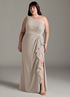 Azazie Liza Robes de demoiselle d'honneur Robe Sirène en Mousseline de soie Ue épaule Givre image6