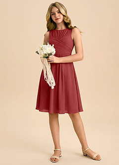 Azazie Skyla Junior Linia A Pofałdowany Szyfon Mini Młodsza druhna Sukienka image5