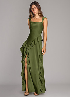 Azazie Sloane Bridesmaid Dresses Olive A-Line Sweetheart Neckline Stretch Satin Dress image4