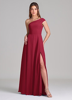 Azazie Melanie Bridesmaid Dresses Burgundy A-Line Off the Shoulder Chiffon Dress image3