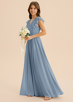 Azazie Anysa Junior Vestido de Azul Polvoriento de Gasa de Corte en A con Volante image6