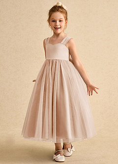 Azazie Chickadee Robe Demoiselle D'honneur Fillette Robe Princesse en Mat Satiné Encolure en Forme de Cœur Rose Perle image2