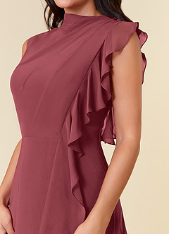 Azazie Narine Mother of the Bride Dresses Merlot A-Line High Neckline Pleated Chiffon Dress image5