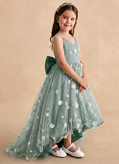 Azazie Celia Flower Girl Dresses Eucalyptus A-Line Spaghetti Strap Tulle Dress image3