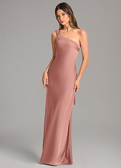 Azazie Monroe Bridesmaid Dresses Rosette Mermaid One Shoulder Stretch Satin Dress image3