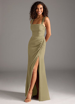 Azazie Jesaphine Bridesmaid Dresses Moss Green Sheath Bow Chiffon Dress image1
