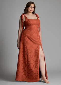 Azazie Debra Bridesmaid Dresses Auburn A-Line with Pockets Floral Burnout Dress image10