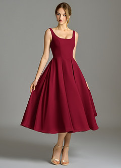 Azazie Amalie Abiti da Damigella Abito A-Line in Chiffon Plissettato Borgogna image3