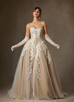 Azazie Sonnet Wedding Dresses Diamond White Nude Ball-Gown Strapless Lace Dress image1