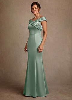 Azazie Aberdeen Mother of the Bride Dresses Agave Sheath Pleated Stretch Satin Dress image3