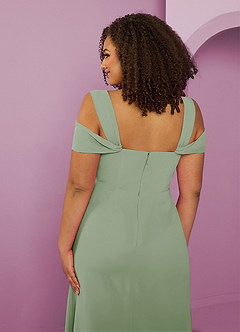 Barbie ♥ Azazie At-home Try On Dresses Dusty Sage A-Line Off the Shoulder Chiffon Dress image13