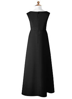 Azazie Sadia Junior Black A-Line Pleated Matte Satin Dress image7
