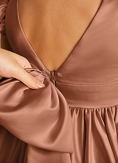 Azazie Tootsie Flower Girl Dresses Bronzer A-Line Bow Matte Satin Dress image5