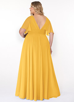 Azazie Pamela Bridesmaid Dresses Marigold A-Line V-Neck Pleated Chiffon Dress image7