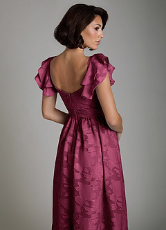 Azazie Anaya Bridesmaid Dresses Mulberry A-Line Ruched Floral Burnout Dress image6