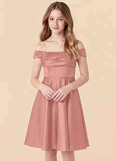 Azazie Amira Junior Rosette A-Line Pleated Stretch Satin Dress image4
