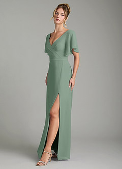 Azazie Ambrosia Bridesmaid Dresses Silver Sage A-Line Pleated Chiffon Dress image4