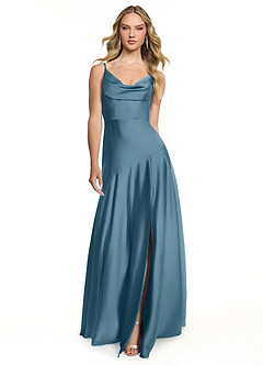 Azazie Kayla Robes de demoiselle d'honneur Robe Fourreau en Satin extensible Fente Latérale Bermude image1