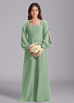 Azazie Bondi Junior Abito A-Line in Chiffon Blusa Matcha image3