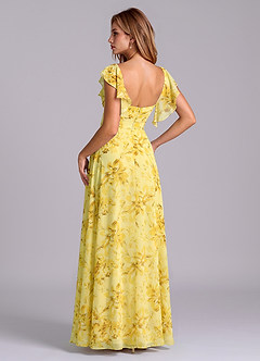 Azazie Leilani Vestidos de damas de honor Vestido de Sorbete De Limón Con Flores de Gasa de Corte en A con Plisado image4