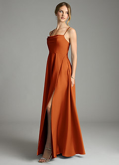 Azazie Elle Bridesmaid Dresses Cinnamon A-Line Pleated Stretch Satin Dress image3