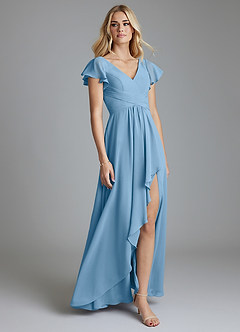 Azazie Omari Bridesmaid Dresses Steel Blue A-Line Chiffon Dress image1