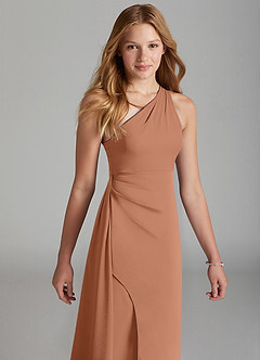 Azazie Maron Junior Bronzer A-Line Pleated Stretch Satin Dress image3