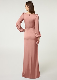 Azazie Mel Bridesmaid Dresses Rosette Sheath Long Sleeve Stretch Satin Dress image2