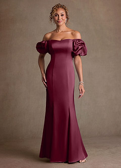 Azazie Redding 신부의 어머니 드레스 쉬스 셔링 스트레치 새틴 플로어 길이 드레스 image1