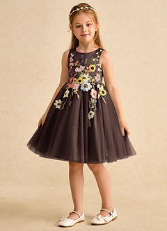 Azazie Prima Flower Girl Dresses Ganache A-Line Bow Tulle Dress image5