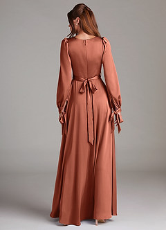 Azazie Leonia Bridesmaid Dresses Clay A-Line Long Sleeve Stretch Satin Dress image2