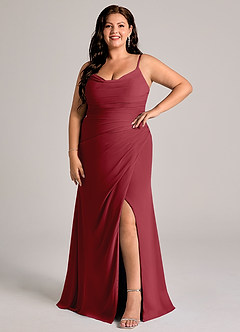 Azazie Deandra Bridesmaid Dresses Pomegranate Mermaid Pleated Chiffon Dress image9