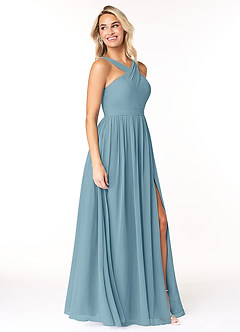 Azazie Elvira Bridesmaid Dresses Moody Blue A-Line Pleated Chiffon Dress image4